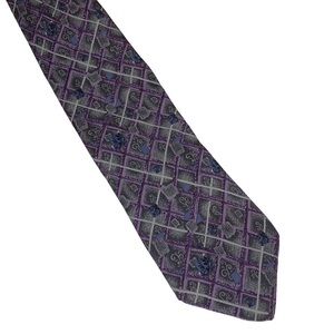 Conte di Milano 100% Silk Mens Necktie Purple Blue Silver Gray